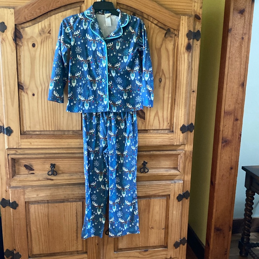 Boys Munki Munki blue Christmas moose 2 piece pajamas set size 8